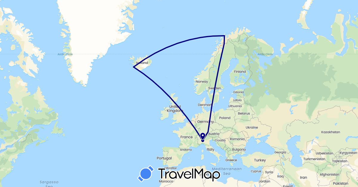 TravelMap itinerary: driving in Germany, Iceland, Italy, Norway, Sweden (Europe)